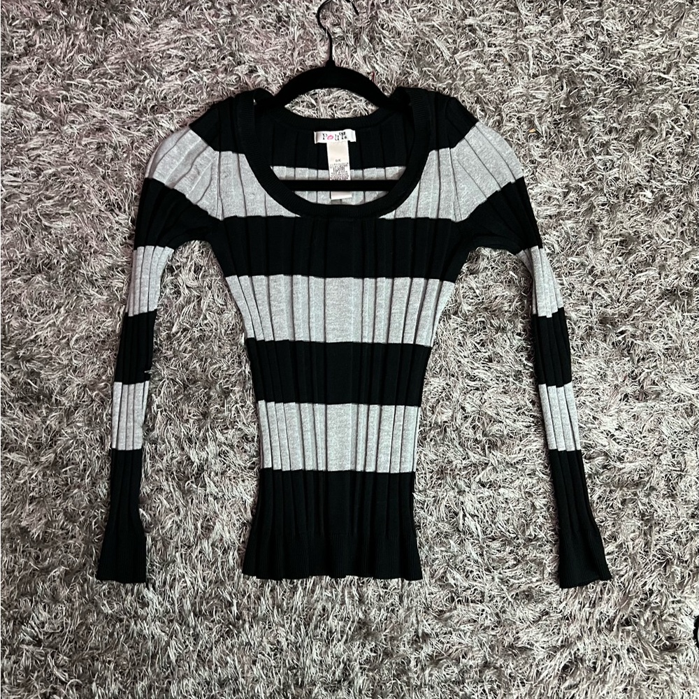 POUT Black and Gray Striped Sweater